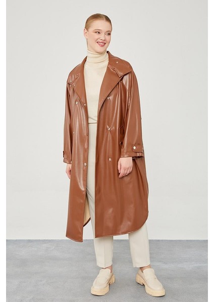 Taba Oversize Suni Deri Trençkot
