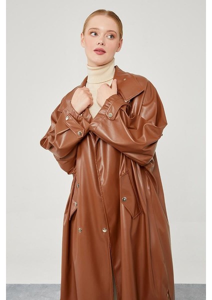 Taba Oversize Suni Deri Trençkot