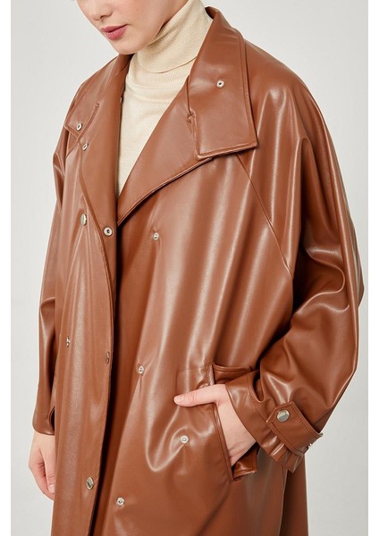 Taba Oversize Suni Deri Trençkot