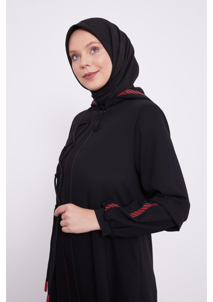 Siyah Kapüşonlu İp Detay Ferace fırsatları