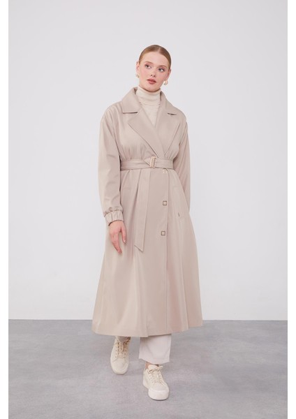Bej Kolu Lastik Detay Trençkot
