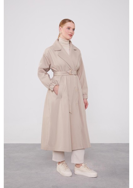 Bej Kolu Lastik Detay Trençkot modelleri