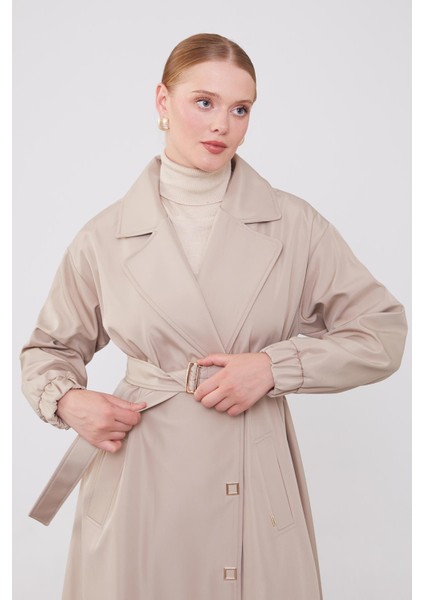 Bej Kolu Lastik Detay Trençkot fırsatları