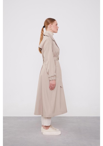 Bej Kolu Lastik Detay Trençkot indirimleri