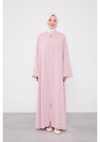 Pudra Sim Şeritli Fermuarlı Ferace