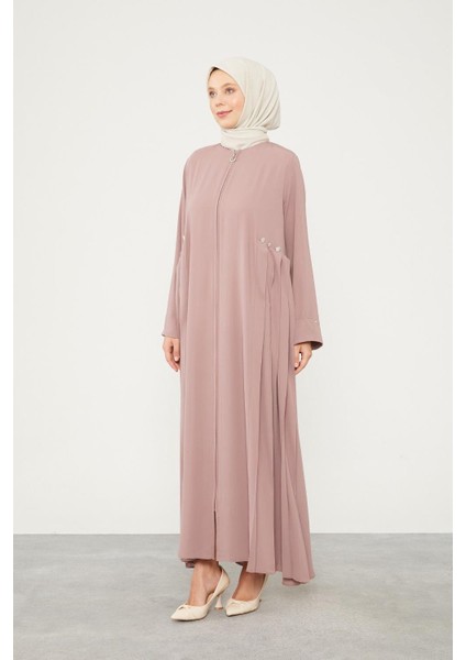 K.Pudra Yanları Pileli Düğme Detaylı Ferace