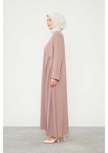 K.Pudra Yanları Pileli Düğme Detaylı Ferace modelleri