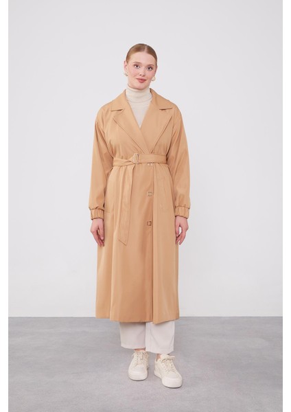 Camel Kolu Lastik Detay Trençkot modelleri