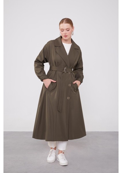 Haki Kolu Lastik Detay Trençkot