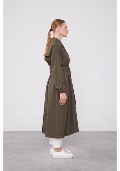 Haki Kolu Lastik Detay Trençkot modelleri