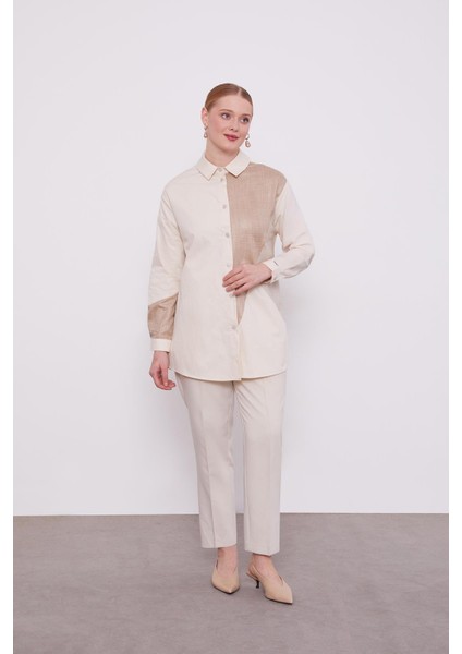 Bej Çift Renkli Poplin Gömlek modelleri