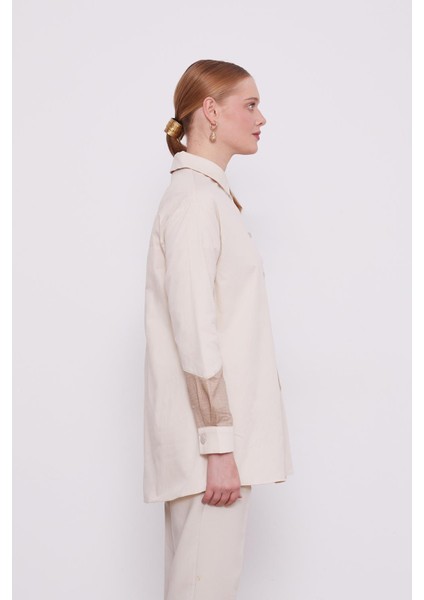 Bej Çift Renkli Poplin Gömlek fırsatları