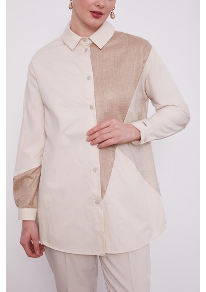 Bej Çift Renkli Poplin Gömlek indirimleri