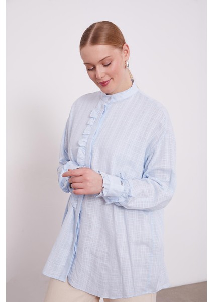 Bebe Mavisi Patı Fırfırlı Gömlek