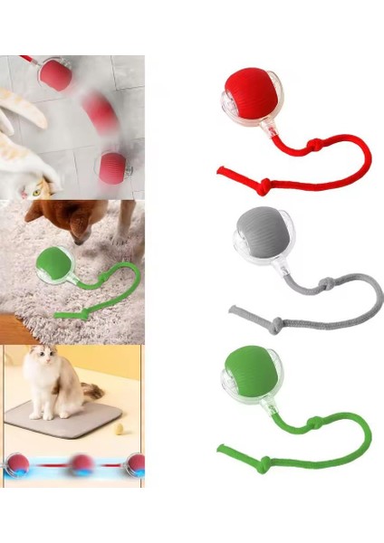 Akıllı Kedi Oyuncağı, USB Şarjlı, LED Işıklı, 3 Modlu, Otomatik Yuvarlanan Top