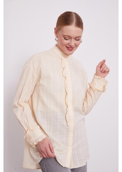 Bej Patı Fırfırlı Gömlek fiyatları