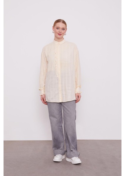 Bej Patı Fırfırlı Gömlek modelleri