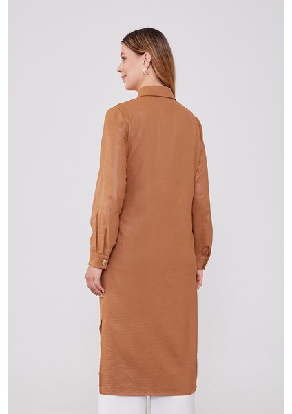 Kahve Gömlek Yaka Airobin Kumaş Tunik