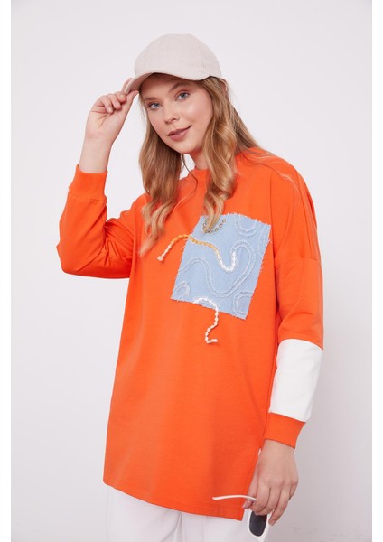 Oranj Denim Detaylı Sweatshirt