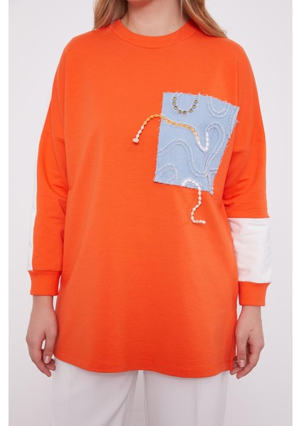 Oranj Denim Detaylı Sweatshirt indirimleri