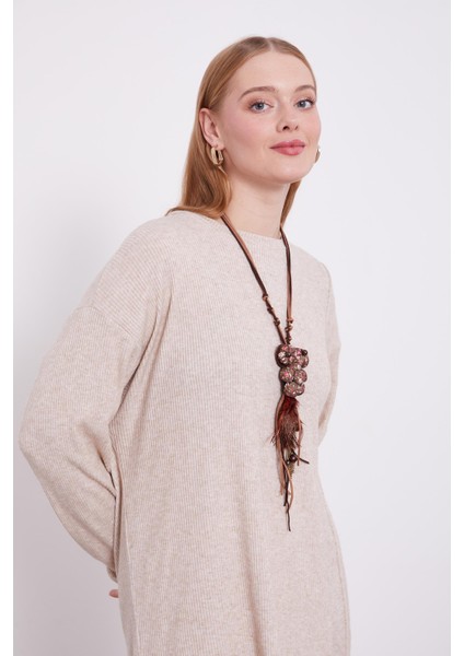 Bej Etnik Kolyeli Fitili Kaşmir Tunik modelleri