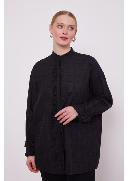 Siyah Patı Fırfırlı Gömlek fiyatları