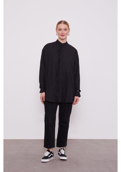 Siyah Patı Fırfırlı Gömlek modelleri