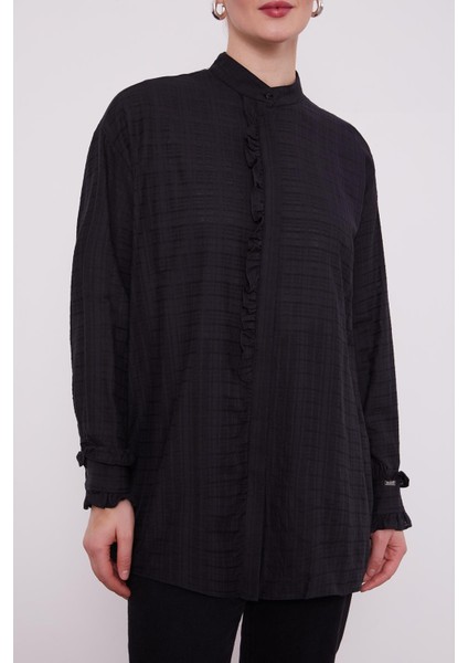 Siyah Patı Fırfırlı Gömlek indirimleri