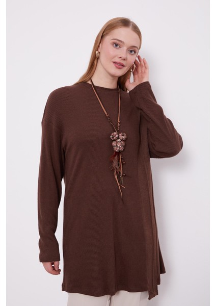 Kahve Etnik Kolyeli Fitili Kaşmir Tunik