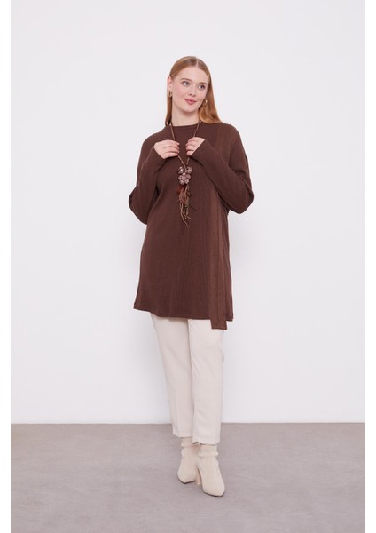 Kahve Etnik Kolyeli Fitili Kaşmir Tunik fiyatları
