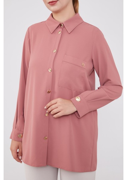 Pudra Varak Düğmeli Gömlek modelleri