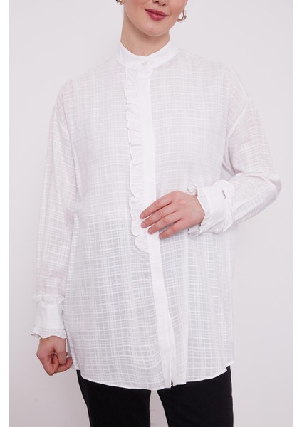 Beyaz Patı Fırfırlı Gömlek indirimleri