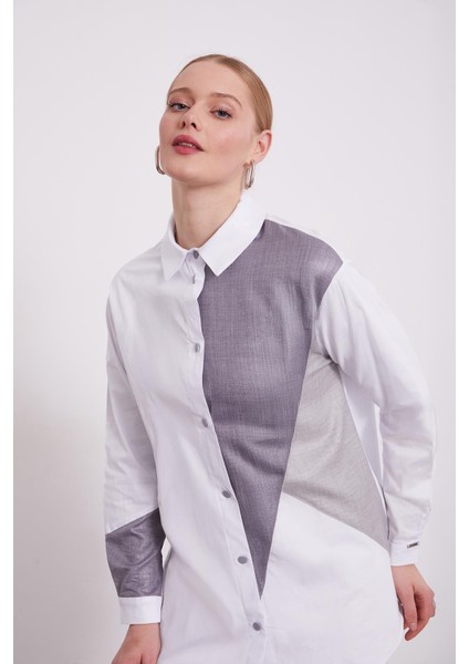 Ekru-Antrasit Çift Renkli Poplin Gömlek fiyatları