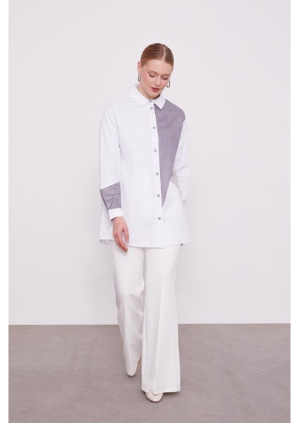 Ekru-Antrasit Çift Renkli Poplin Gömlek modelleri