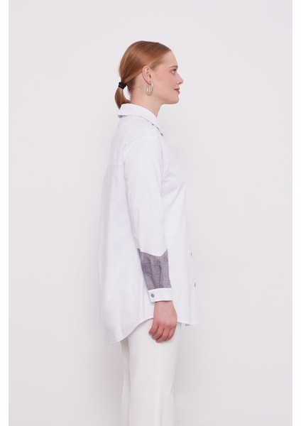 Ekru-Antrasit Çift Renkli Poplin Gömlek fırsatları