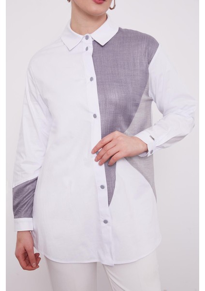 Ekru-Antrasit Çift Renkli Poplin Gömlek indirimleri