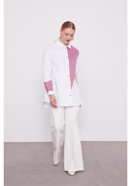 Ekru-Mürdüm Çift Renkli Poplin Gömlek modelleri