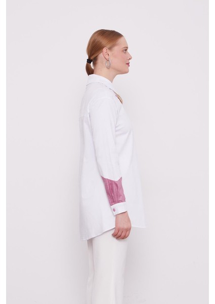 Ekru-Mürdüm Çift Renkli Poplin Gömlek fırsatları