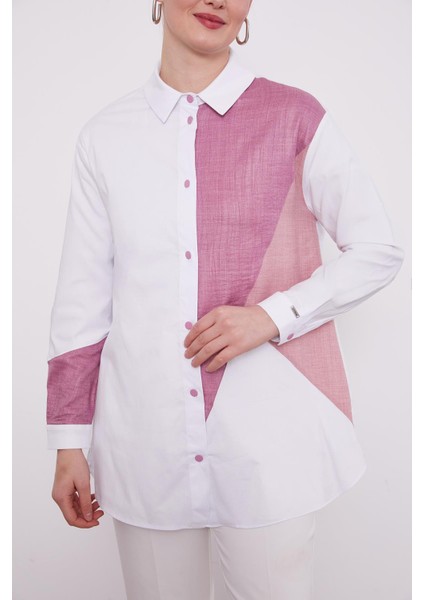 Ekru-Mürdüm Çift Renkli Poplin Gömlek indirimleri