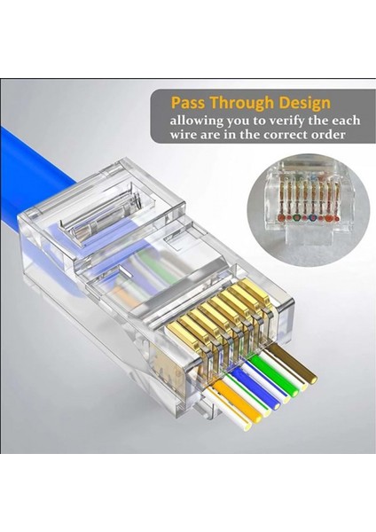 100 Adet Ez Plug Açık Uçlu Cat 6 RJ45 Network Konnektör Cat6 Utp