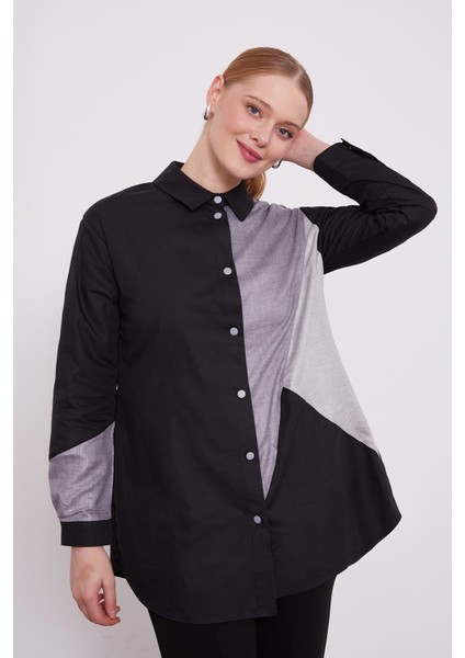 Siyah Çift Renkli Poplin Gömlek fiyatları