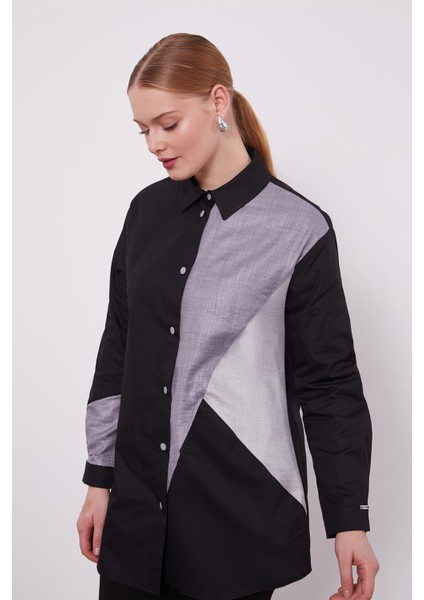 Siyah Çift Renkli Poplin Gömlek modelleri