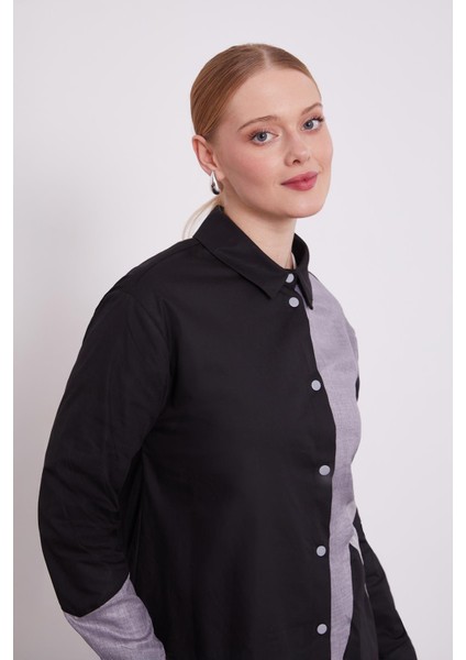 Siyah Çift Renkli Poplin Gömlek indirimleri