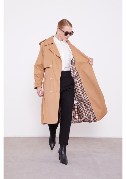 Camel Ekose Astarlı Trençkot