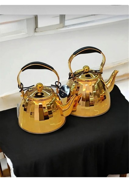Vıcalina Çaydanlık Seti 2'Li (3 Litre) (1.5 Litre) Paslanmaz Çelik Gold Renk