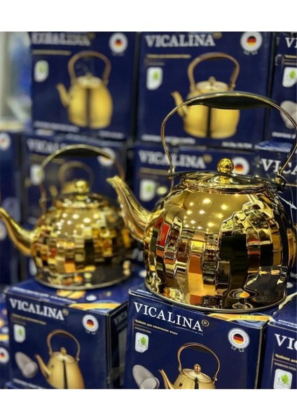 Vıcalina Çaydanlık Seti 2'Li (3 Litre) (1.5 Litre) Paslanmaz Çelik Gold Renk fiyatları