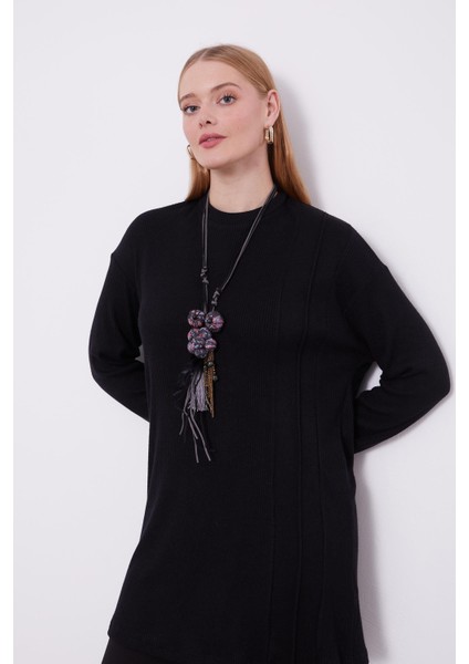 Siyah Etnik Kolyeli Fitili Kaşmir Tunik modelleri