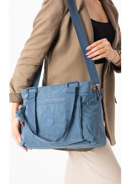 Kadın Büyük Boy Suya Dayanıklı Krinkıl Kumaş Çapraz ve Omuz Askılı Çanta