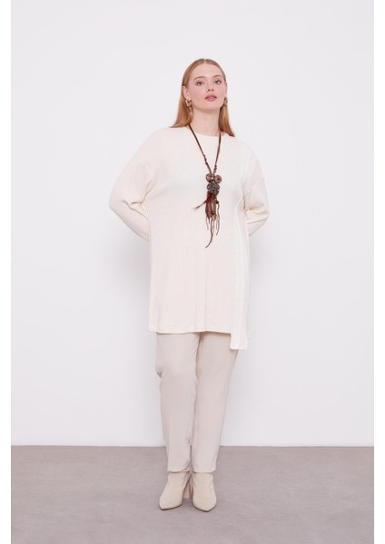 Krem Etnik Kolyeli Fitili Kaşmir Tunik fiyatları