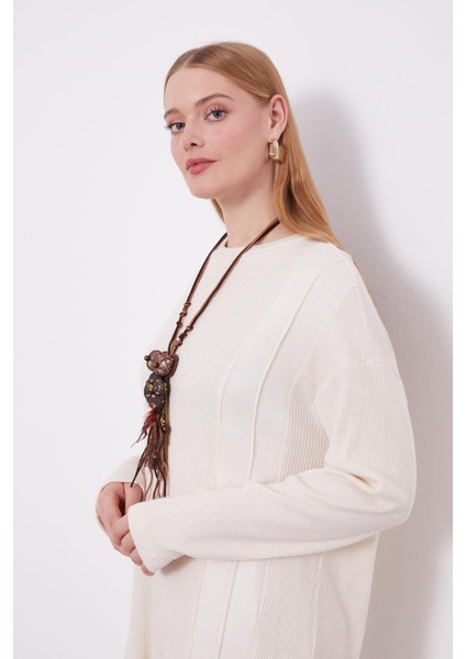 Krem Etnik Kolyeli Fitili Kaşmir Tunik modelleri